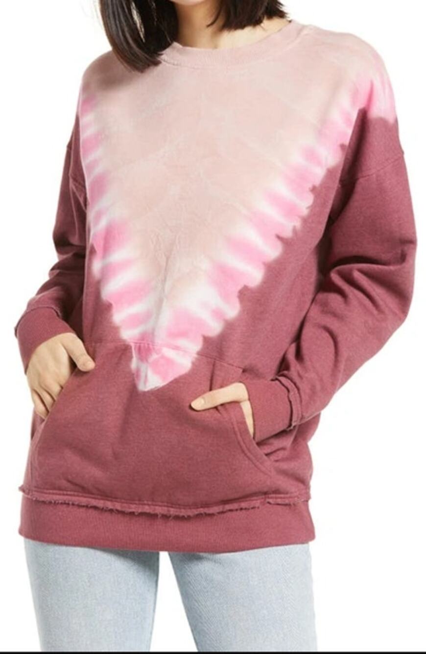 BP. Tie Dye Pullover Sweatshirt Long Sleeve Kangaroo Pockets Pink Size XS